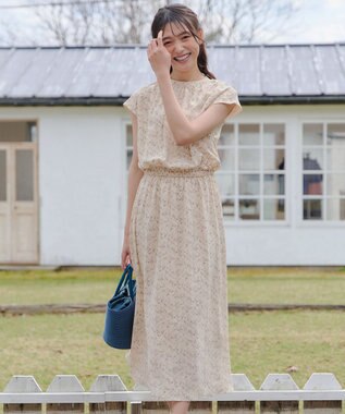 Tiaclasse 【洗える】花柄フレンチスリーブワンピース アイボリー