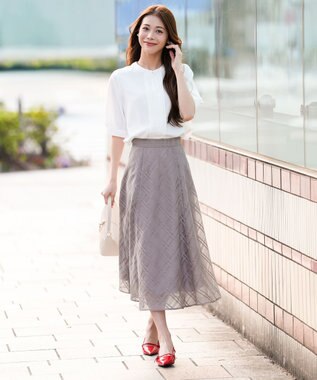 ANY SIS シアーチェック スカート グレージュ