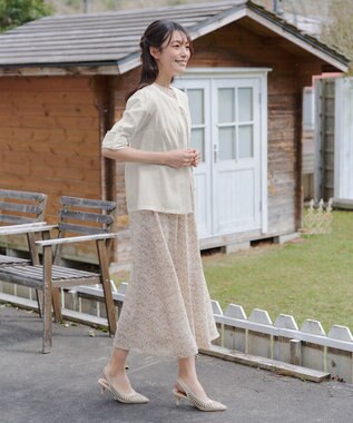 Tiaclasse 【洗える】花柄フレンチスリーブワンピース アイボリー