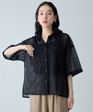 ANY レースハーフスリーブシャツ ブラック