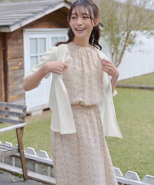 Tiaclasse 【洗える】花柄フレンチスリーブワンピース アイボリー