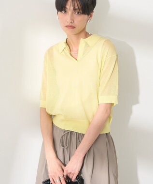 AMERICAN HOLIC ウォッシャブルシアーニット半袖ポロシャツ Pistachio