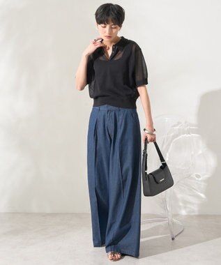 AMERICAN HOLIC ウォッシャブルシアーニット半袖ポロシャツ Black