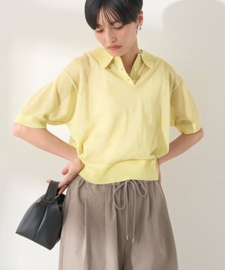 AMERICAN HOLIC ウォッシャブルシアーニット半袖ポロシャツ Pistachio