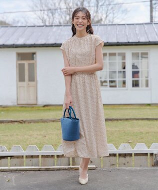 Tiaclasse 【洗える】花柄フレンチスリーブワンピース アイボリー