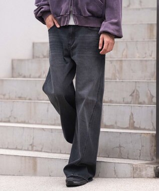 WEGO 【ウエスト調整可/SMLサイズ展開】ローライズカバーフィットフレアデニムパンツ デニムブラックソノタ