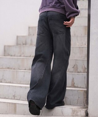 WEGO 【ウエスト調整可/SMLサイズ展開】ローライズカバーフィットフレアデニムパンツ デニムブラックソノタ