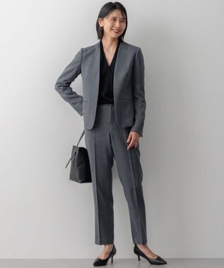 23区 S 【洗える】ウールライクカルゼ ノーカラージャケット グレー系