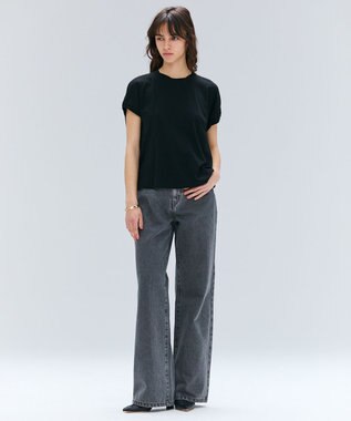 BEIGE， 【BEIGE,ecru/WEB限定・洗える】FINE DRY TOUCH / ねじりデザインコットンクルーネックTシャツ Black