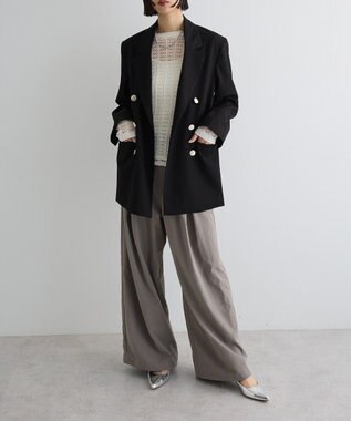 Green Parks ＳＥＴ２点　クロシェ風ニットプルオーバー Black