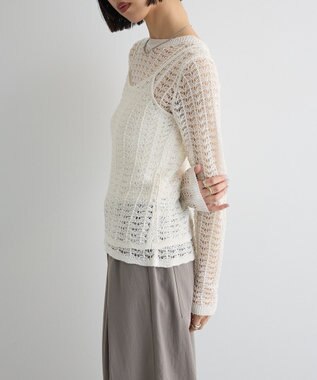 Green Parks ＳＥＴ２点　クロシェ風ニットプルオーバー Off White