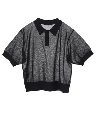 AMERICAN HOLIC ウォッシャブルシアーニット半袖ポロシャツ Black