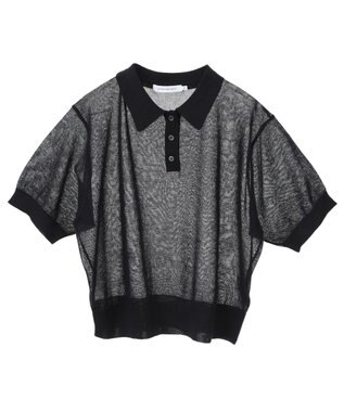 AMERICAN HOLIC ウォッシャブルシアーニット半袖ポロシャツ Black