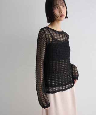 Green Parks ＳＥＴ２点　クロシェ風ニットプルオーバー Black