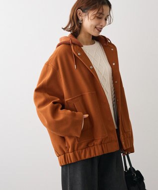 Green Parks ニットフード付きウーリーブルゾン Camel