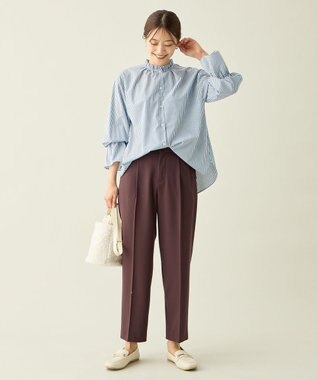 ANY L エニィファンクションハイネックブラウス ブルーストライプ