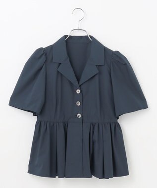#Newans 【セレモニーにも】オープンカラーペプラムブラウス ネイビー