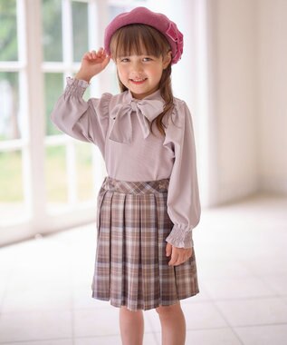 ANY KIDS リボン ボウタイ付き カットソー ピンクベージュ