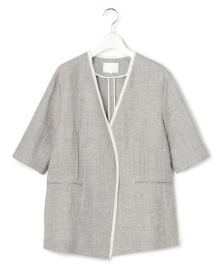 23区 【GOLD LABEL】ウールリネン ノーカラー ジャケット グレー系