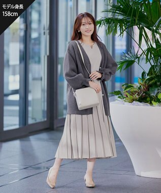 Tiaclasse 【洗える】袖先フリルミドル丈カーディガン チャコールグレー