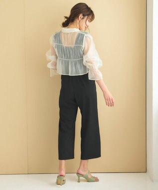 Feroux 【洗える】シャーリングシアー シャツ アイボリー系