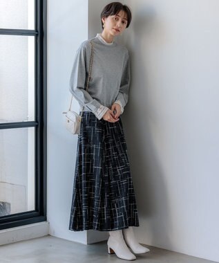 23区 【洗える】ヴィスコースストレッチ レースコンビ ニット ライトグレー系