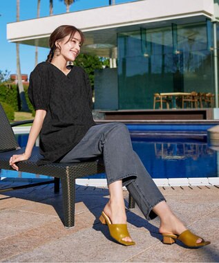 Tiaclasse 【2TYPE/総レース・袖レース】パンチングレースパフスリーブチュニックブラウス Aブラック(総レース）