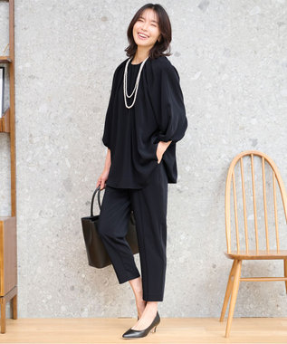 ANY 【コサージュ付】二連パールロングネックレス グレー系