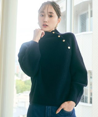 ANY SIS 【洗える】ボトルネックボタンポイントAir ニット ネイビー