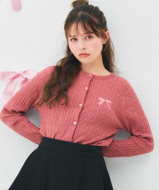 ケーブル編み×リボン刺繍 ニット カーディガン