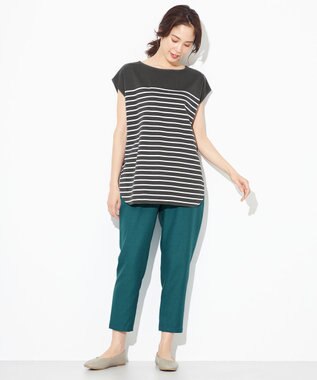 ANY 【接触冷感・UVケア】TCオーガビッツボーダー Tシャツ グレー×オフホワイト