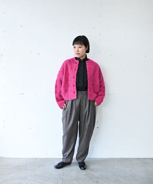 muuc 〈うっとり柔らか上質な極細繊維〉〈キッドモヘア×ウール×アルパカ×シルク〉リーフ模様編み カーディガン ピンク