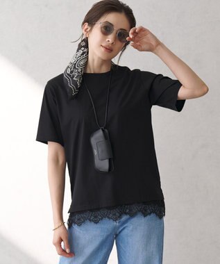 23区 【見上愛さん着用/CanCam掲載】シアーコンフォート クルーネック Tシャツ ブラック系