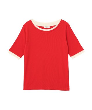 earth music&ecology レイヤードライクバイカラープルオーバー Red