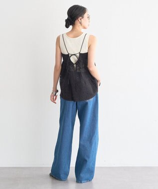 earth music&ecology 【セットアップ対応】【WEB・一部店舗限定】パッチワークレースキャミソール Black