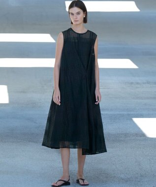 23区 【エステータ】シャドーチェック アシンメトリー ワンピース ブラック系