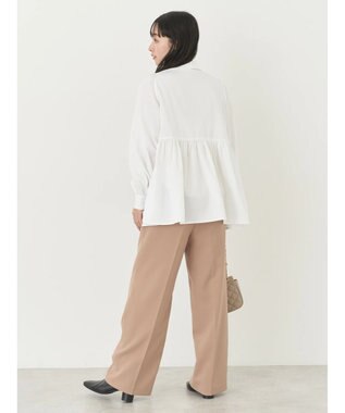 earth music&ecology リボン付き切り替えギャザーシャツチュニック Off White