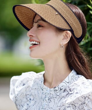 Tiaclasse 【選べる2TYPEデザイン】ストローサンバイザー & ストローキャップ ベージュB（サンバイザー）