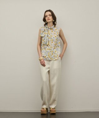 GRACE CONTINENTAL シアーフラワープリントジャガードブラウス イエロー