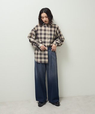 Green Parks ・ＥＬＥＮＣＡＲＥ　ＤＵＥ　チェックギャザーシャツ Ivory