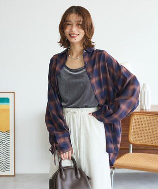 Green Parks ・ＥＬＥＮＣＡＲＥ　ＤＵＥ　チェックギャザーシャツ Navy
