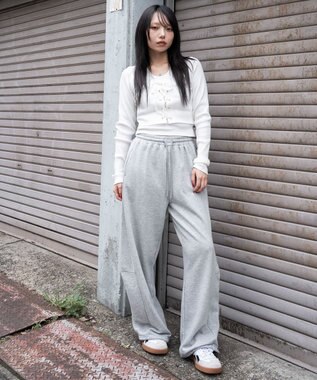 WEGO 【ウエストゴム】カーブデザインスウェットパンツ 杢グレー
