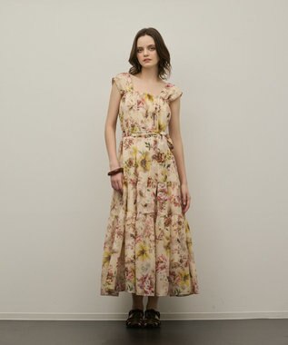 GRACE CONTINENTAL ボタニカルサラサプリントワンピース ベージュ