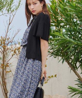 Tiaclasse 【洗える】花柄フレンチスリーブワンピース ブルー