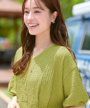 Tiaclasse 【新色追加・洗える】ワッフルVネックワンピース ライム