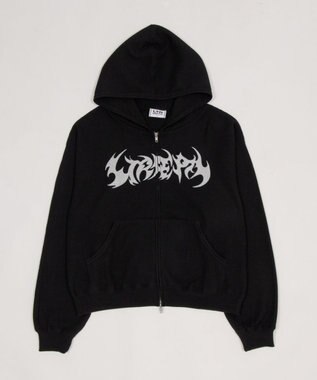 WEGO 【ユニセックス着用ITEM】ワッフルグラフィックカットZIPパーカー ブラック