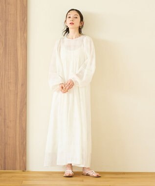 #Newans シアーチェックボリュームワンピース ホワイト