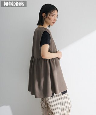 Green Parks 麻調ミディ丈ＺＩＰベスト Brown