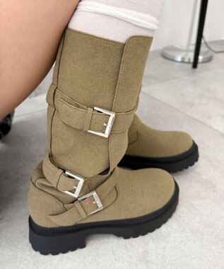 WEGO サイドベルトロングブーツ ベージュ