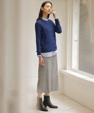 J.PRESS LADIES 【洗える】KNIT BASIC クルーネック カーディガン トップブルー系